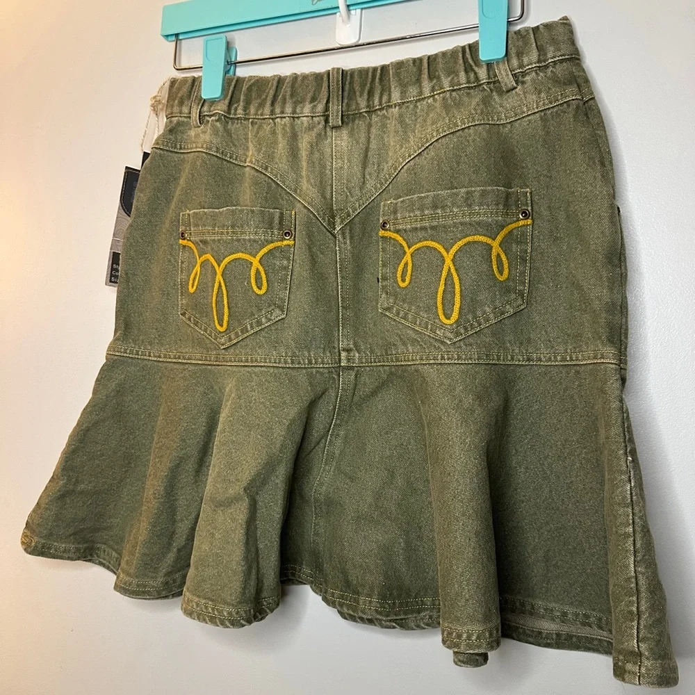 Double D Ranch A-Line Denim Olive Skirt - Picture 2 of 4
